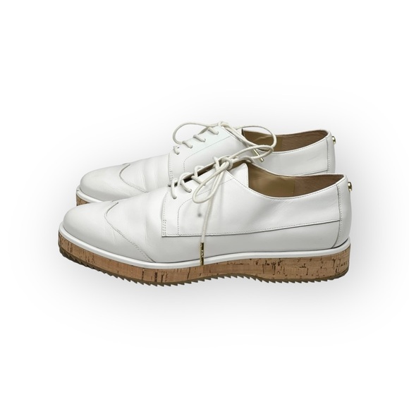 new Michael Kors ❁ Zane Leather Wingtip Cork Platform Espadrilles ❁ Optic White - Picture 7 of 16